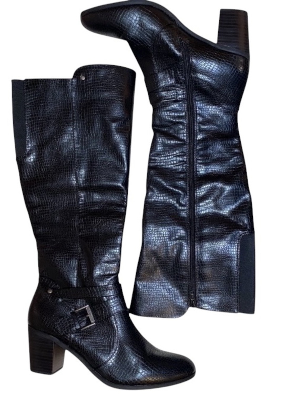 KIM ROGERS “Odella” Knee High Tall Textured Boots Block Heels in Black Size 9M